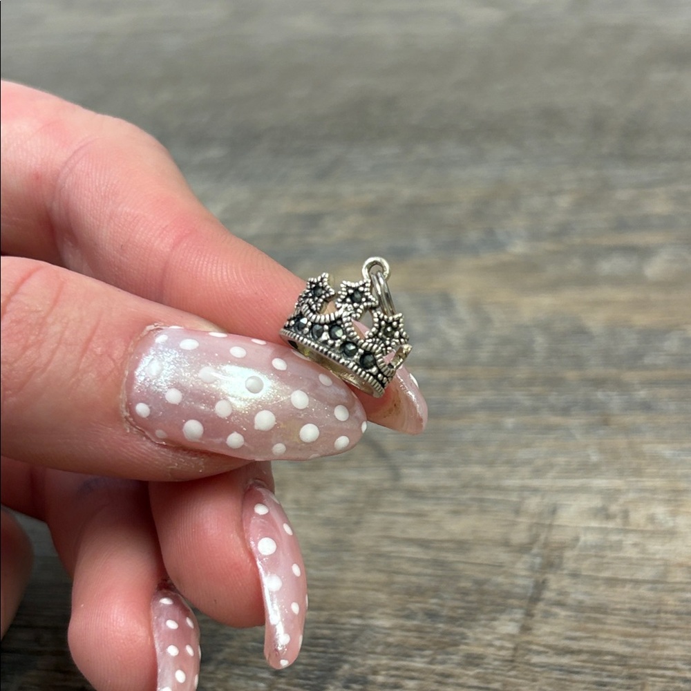 ✨ Vintage Sterling Silver 925 Tiara Crown Pendant Charm with Marcasite Stars ✨